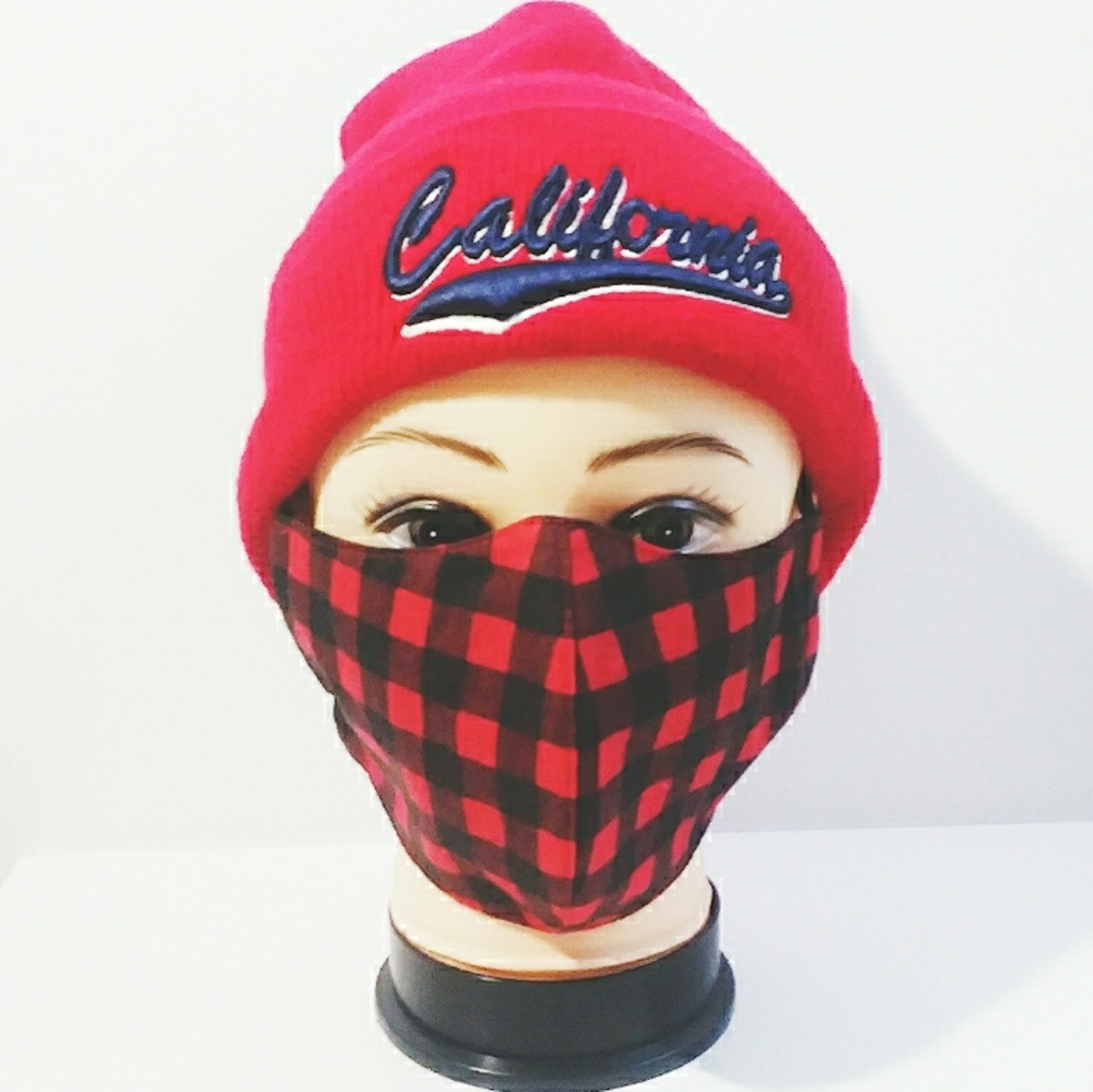 Red & Black Checkered Face Mask - Picture 4 of 8